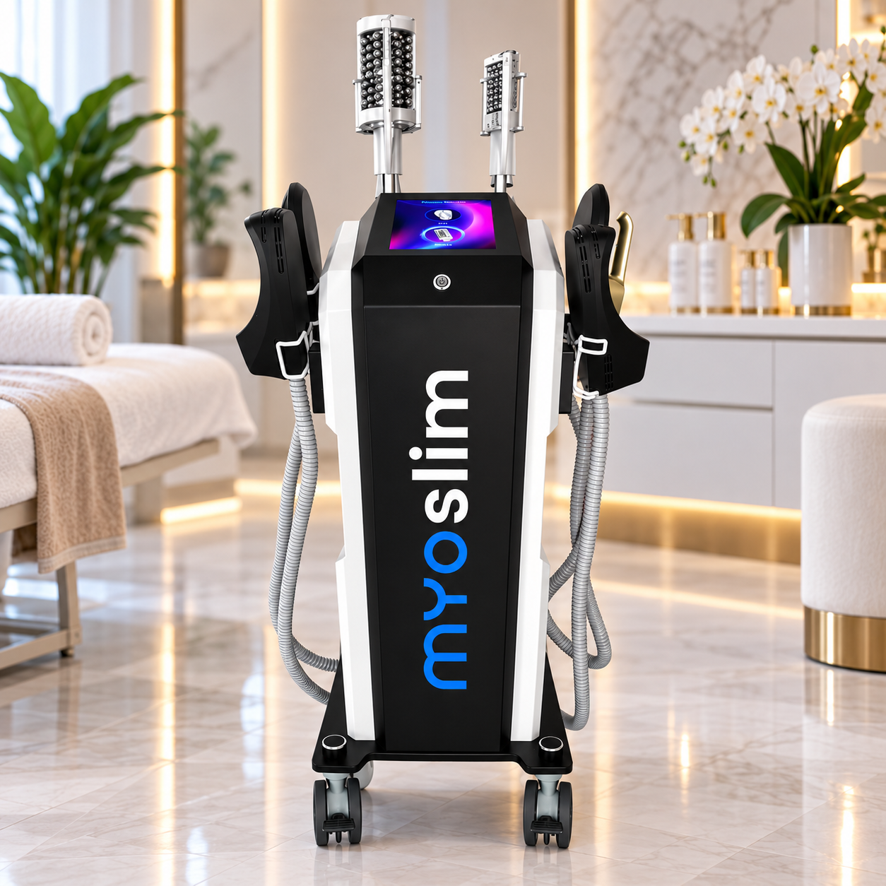 MYOSLIM 6 Głowic 6500W – Profesjonalne Urządzenie Kosmetyczne EMS do Modelowania Sylwetki, 4 Głowice EMS + 2 Głowice Rolkujące